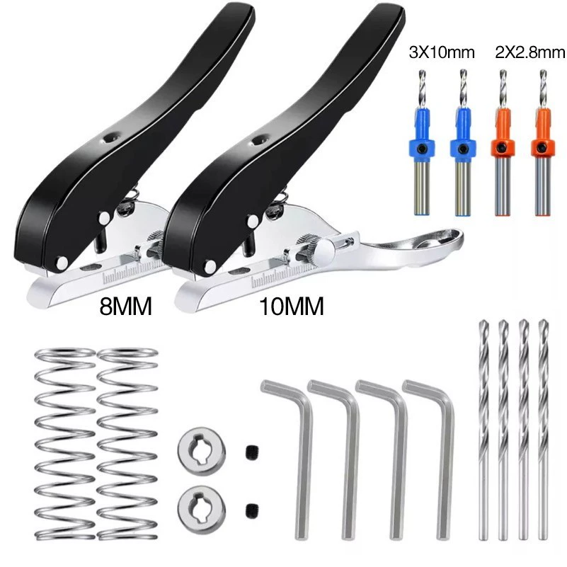 Дырокол для кромкооблицовочных станков по дереву, угловой дырокол, интегрированный сверло-зенкер по металлу для использования с дыроколом, ручной.