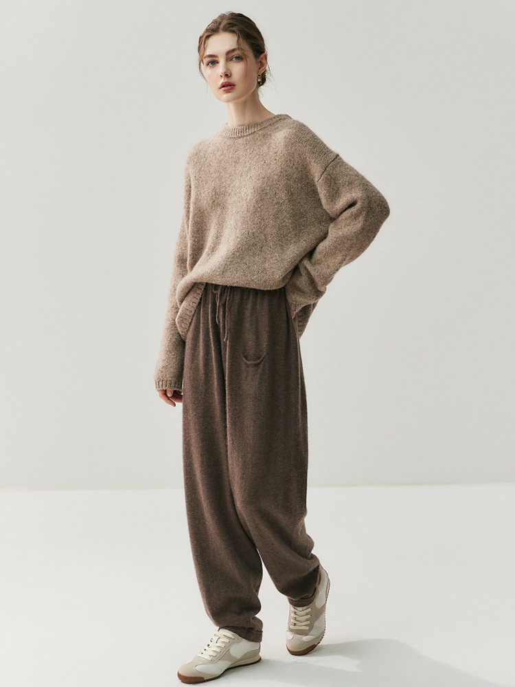Cashmere trousers for leisure, woolen flashlight, high waist, loose fit