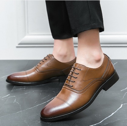 Zapatos de cuero de negocios grandes transfronterizos de moda para hombres, zapatos de Oxford simples, correa sólida, suela gruesa y alta, zapatos de cuero. image 8