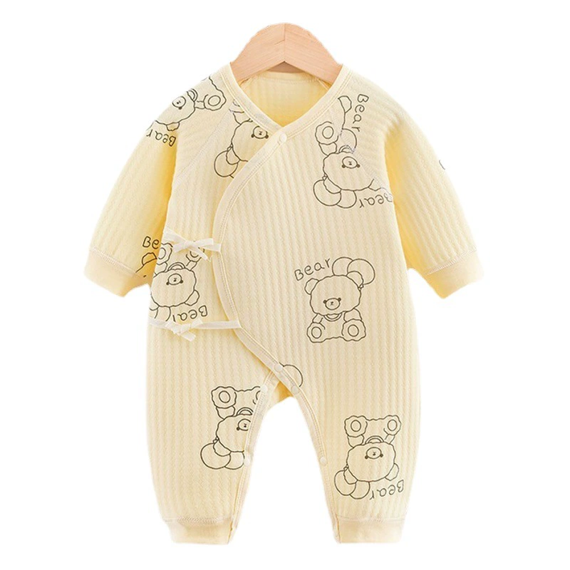 Осенне-зимний комбинезон для новорожденных, детский кружевной трехслойный теплый Шелковый костюм с зажимом без костей, детский альпинистский костюм