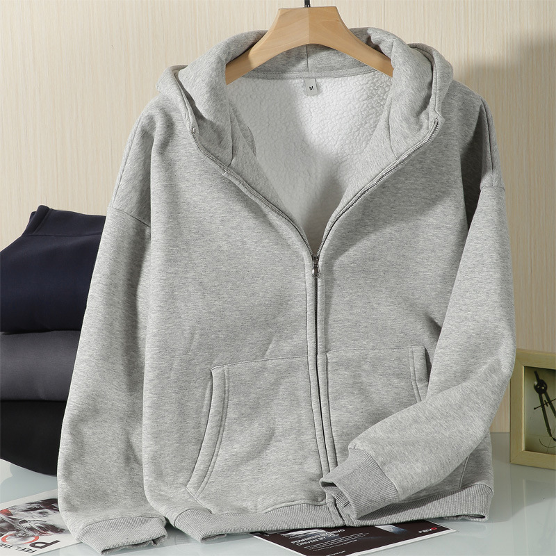 Dengjue Cardigan 2026 Autumn/Winter New Versatile Fleece-Lined Loose Zipper Hooded Sweatshirt Polar Fleece Knit Japanese Retro Style