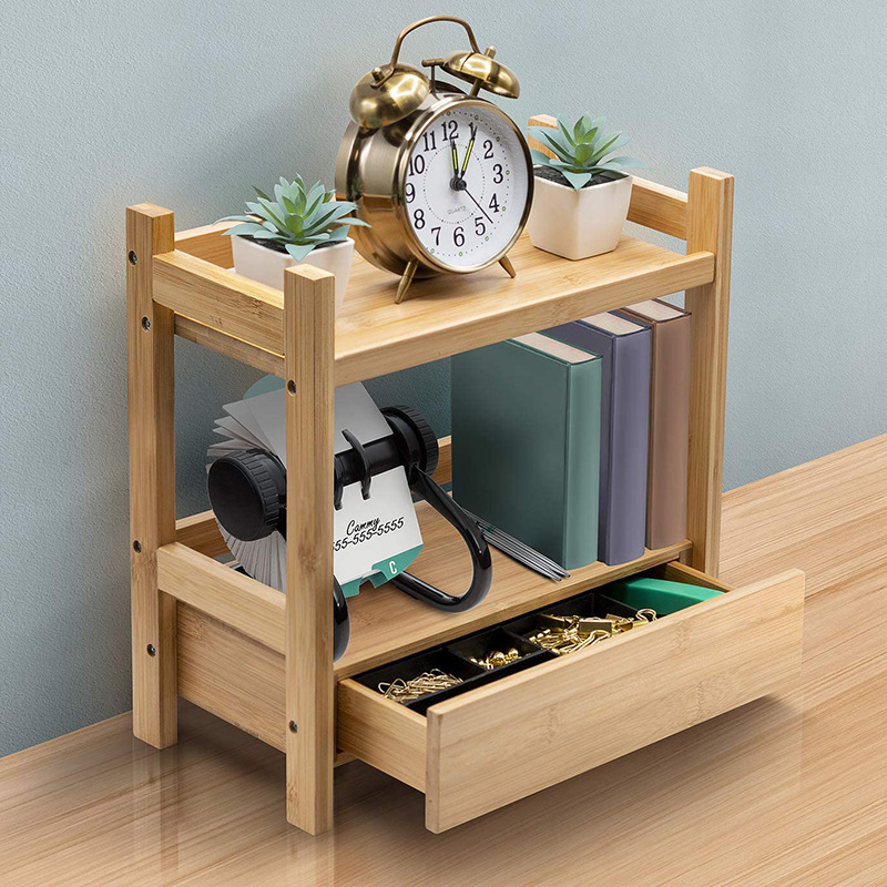 シンプルな木製収納ラックホームデスク収納ラックシンプルなドレッシングテーブル化粧品ラックテーブル二層引き出し付き|undefined