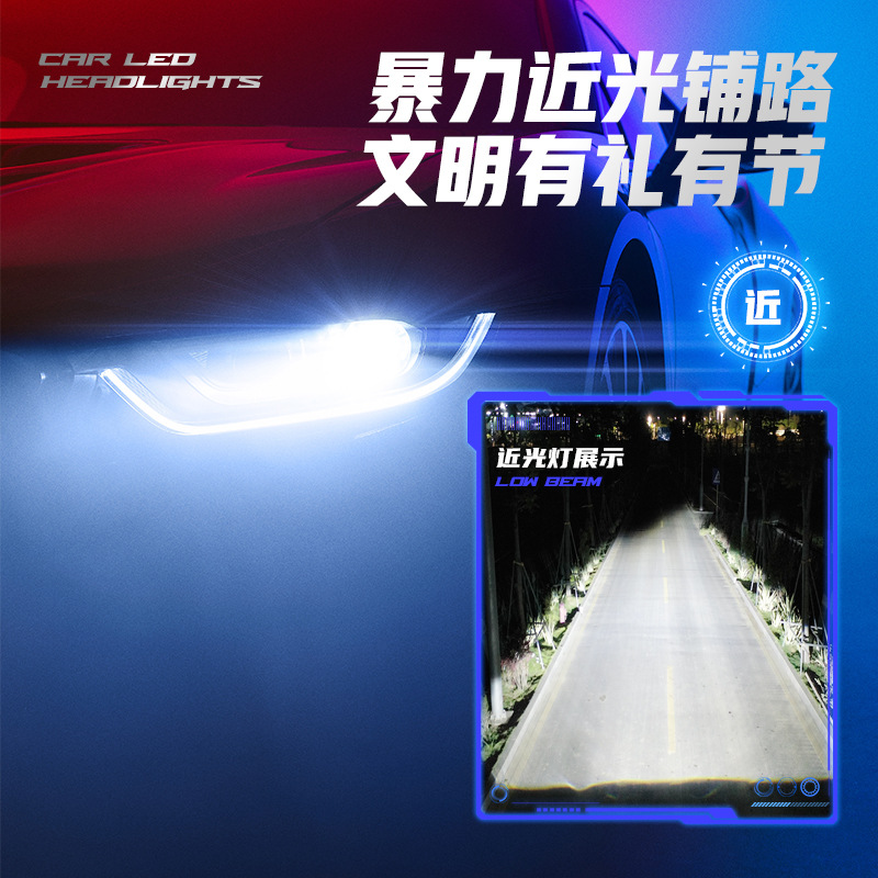 Faros LED de automóvil de alta potencia de tres tubos de cobre transfronterizos h7 súper brillantes h4 lejanos y cercanos integrados h11 luces de automóvil modificadas luz láser