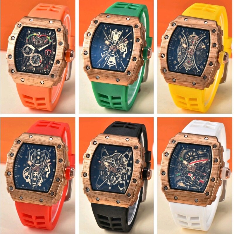 Cross-border hot selling men's three-pin quartz watch European and American sports silicone watch wine barrel fashion calendar watch wholesale