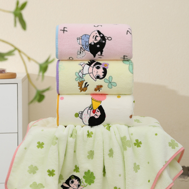 New coral fleece towel, quick-drying, absorbent, cute cartoon design, stylish print and embroidery, bath towel for little girls New coral fleece towel, quick-drying, absorbent, cute cartoon design, stylish print and embroidery, bath towel for little girls