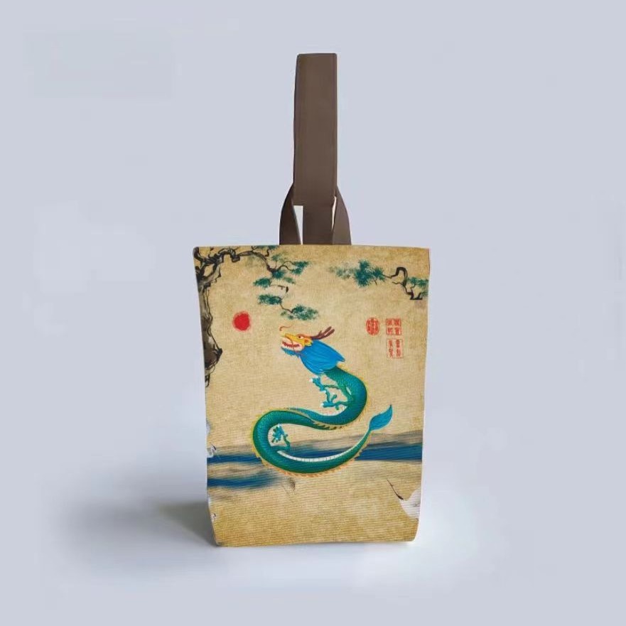 Estilo chino 2024 Año del Dragón Festival de Primavera Dunhuang tuolong portátil para caminar cubo bolsa de muñeca bolsa de almacenamiento bolsa pequeña regalo