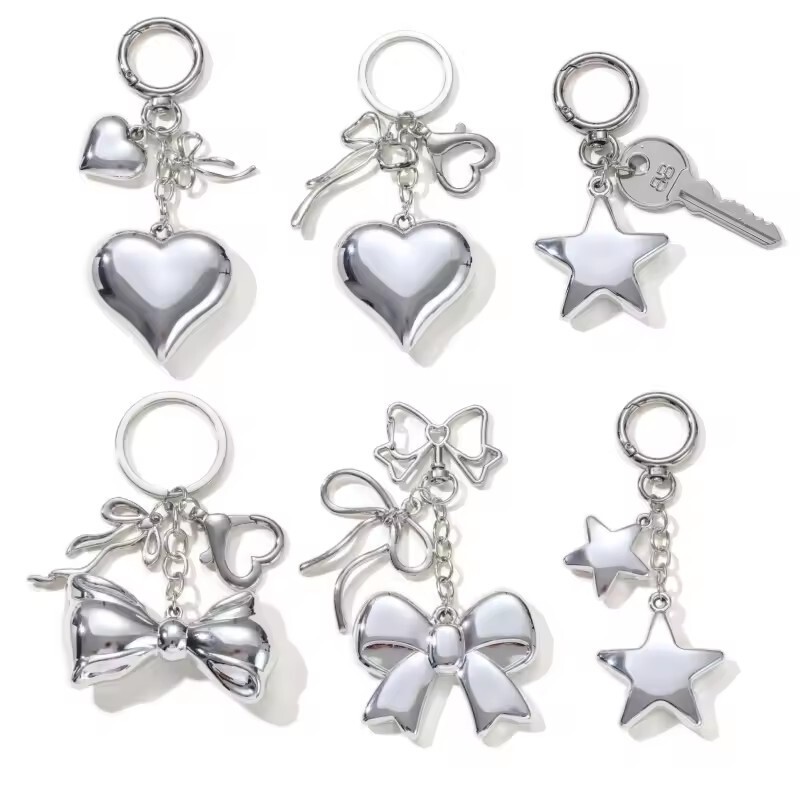 Ins Korean-style All-match High-grade silver Love Bow Spice Girl Bag Pendant Keychain Hanging Trendy