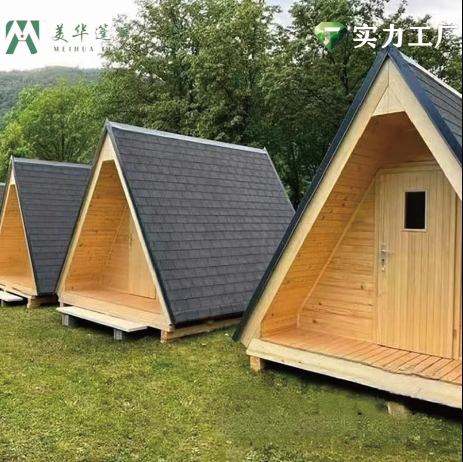 Casa de familia al aire libre, área escénica, campamento, casa de madera triangular, casa del árbol del bosque, ensamblaje móvil, villa de ocio, casa de madera rural
