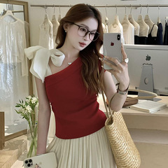 黄色の非対称ワンショルダーサスペンダー半袖Tシャツレディース夏新作ドーパミンピュアディザイアスタイル美しいトップ