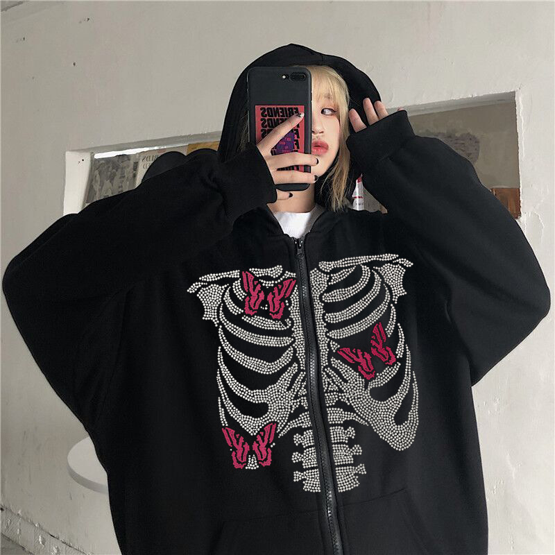 2022 European and American Diablo Skull Skeleton Sweatshirt Men's and Women's Hoodie Gothic Couple Harajuku Large Size Zipper Sweatshirt 2022 European and American Diablo Skull Skeleton Sweatshirt Men's and Women's Hoodie Gothic Couple Harajuku Large Size Zipper Sweatshirt