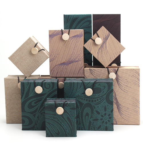 High-end wooden box linen jewelry packaging box 108 Buddha beads beaded agarwood box Bodhi Mantra bracelet box long chain box