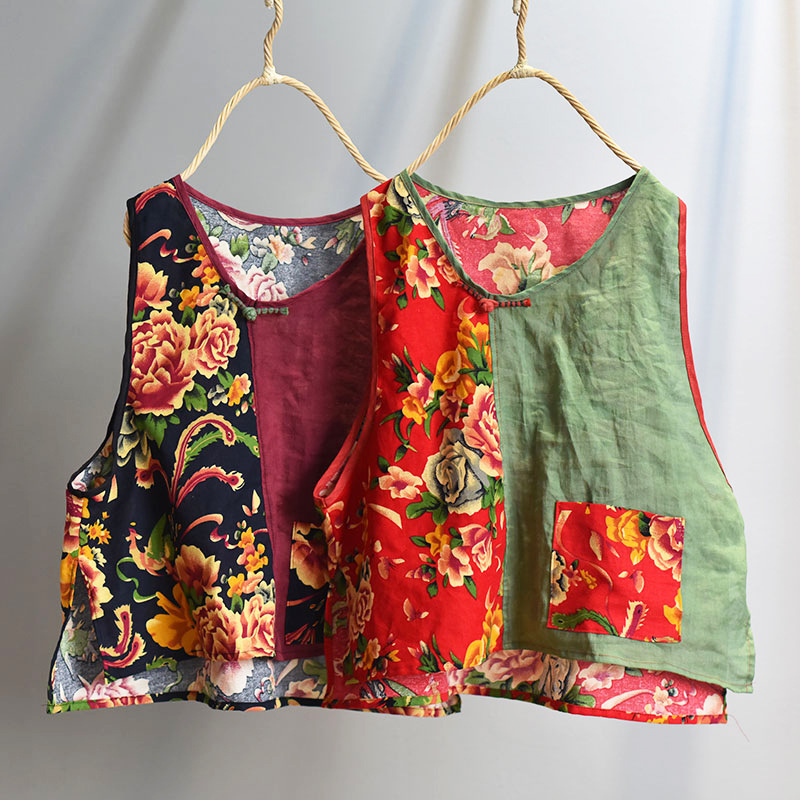 Original ethnic style patchwork vest artistic handmade buckle vest northeast large floral cloth contrast color waistcoat Original ethnic style patchwork vest artistic handmade buckle vest northeast large floral cloth contrast color waistcoat