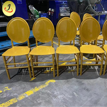 金色一体成型圆背竹节椅 PP塑料户外婚庆椅 7杆休闲塑料餐椅