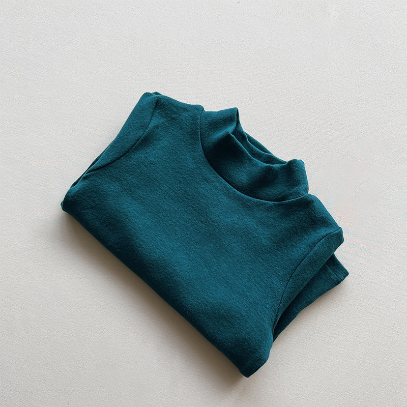 Camisa de fondo de cachemir de algodón para niños 2024 Otoño e Invierno para hombres y mujeres Camiseta de manga larga con cuello medio para niños ropa de abrigo elástica para niños