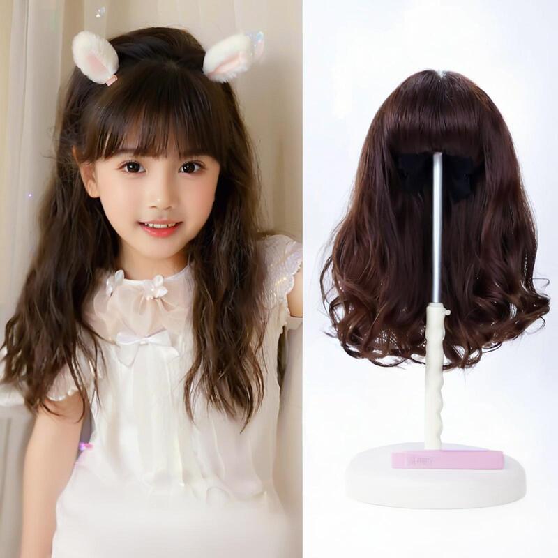 Children's model wig girl baby head chemical fiber high temperature silk neat bangs simulation full head wig in stock wholesale
