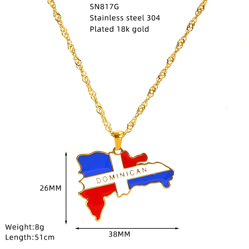 Wholesale Jewelry Hip-Hop Streetwear National Flag Map 304 Stainless Steel Enamel Pendant Necklace Singapore Chain display picture 4