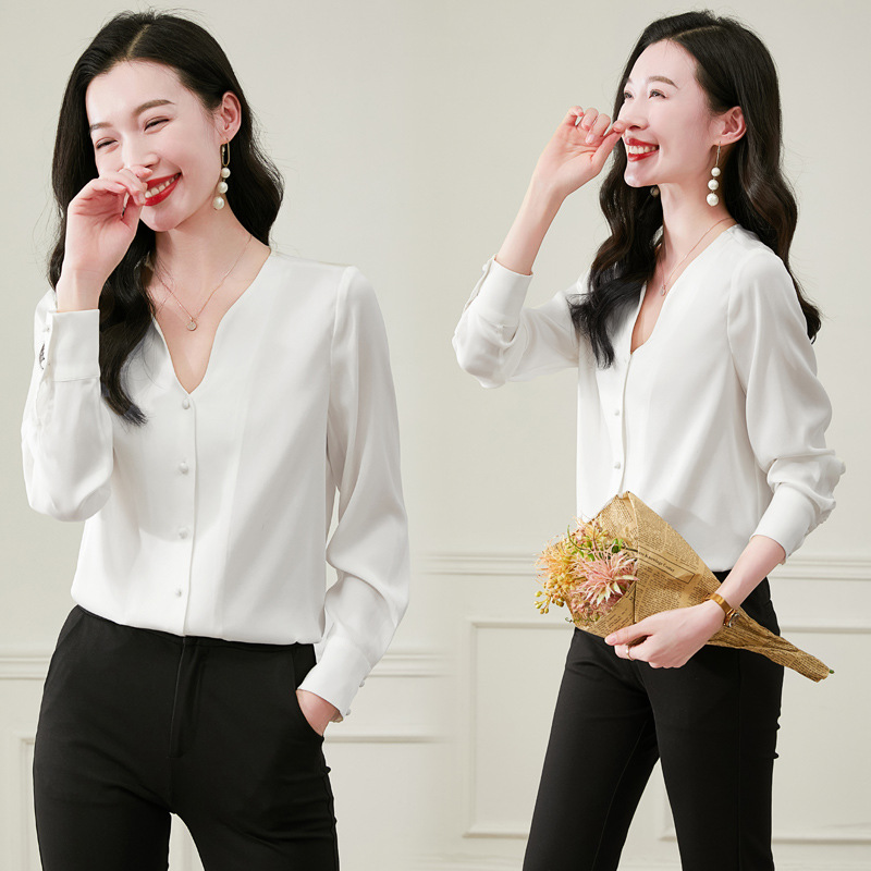 Spring solid color fashionable elegant silk shirt
