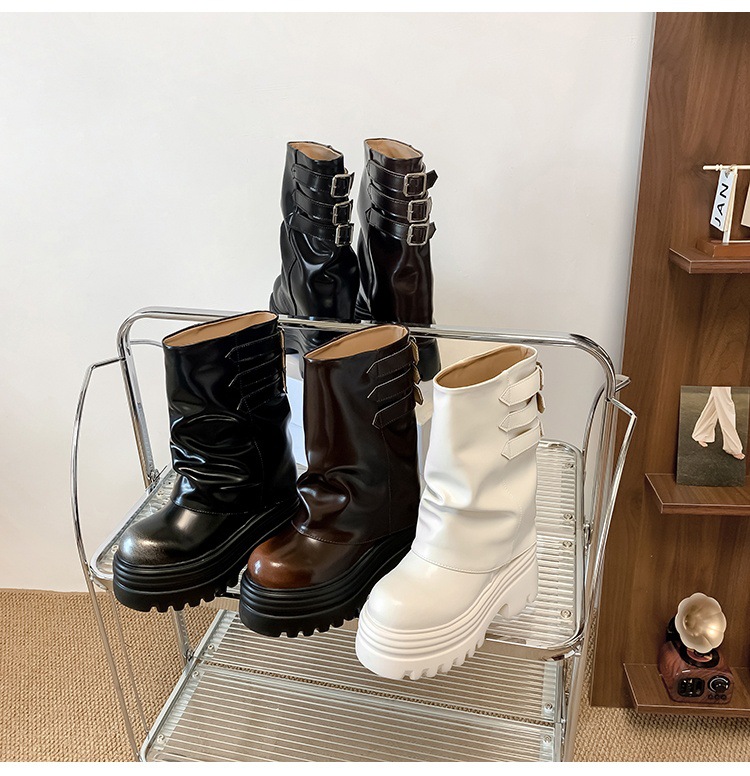Boot nữ cổ cao ôm bắp chân đế xuồng da thật phong cách cưỡi ngựa khóa dây — Lớp lót đơn màu trắng nhạt 12cm, Lớp lót đơn màu nâu 15cm, Màu đen đơn 12cm, Lớp lót nhung màu nâu 12cm chi tiết 18