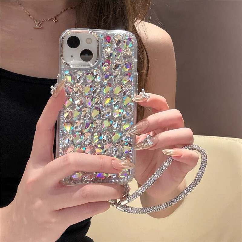 Suitable for Apple 16Promax Mobile Phone Case Stereo Full Diamond 15 1413Pro Niche 12 High-End Fashion Female 11