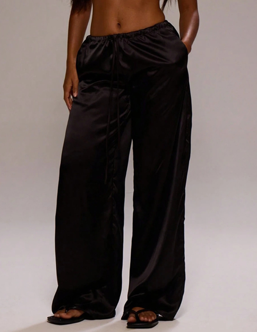 Women's Clothing Women's Trendy Satin Casual Pants Style Wide Leg Drawstring Trousers Loose Fit Spring For Formal & Casual For Women_ecoleips.com