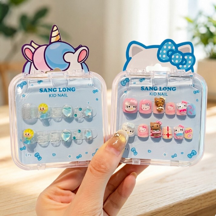 Children's Cartoon Kt Cat Nail Stickers New Year Style Red Little Girl Nail Art Stickers Jelly Glue Removable