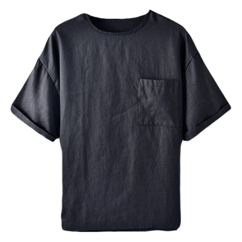 2024 nuevos hombres de lino cuello redondo Camiseta suelta Lino manga corta simple casual fresco verano Top F003