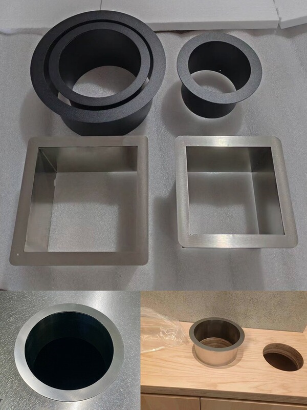 Built-In Trash Can with Black Drop-In Opening, Hidden Under-Counter Direct Drop-In Opening, Commercial Sink Marble Suspended Drop-In Opening Built-In Trash Can with Black Drop-In Opening, Hidden Under-Counter Direct Drop-In Opening, Commercial Sink Marble Suspended Drop-In Opening