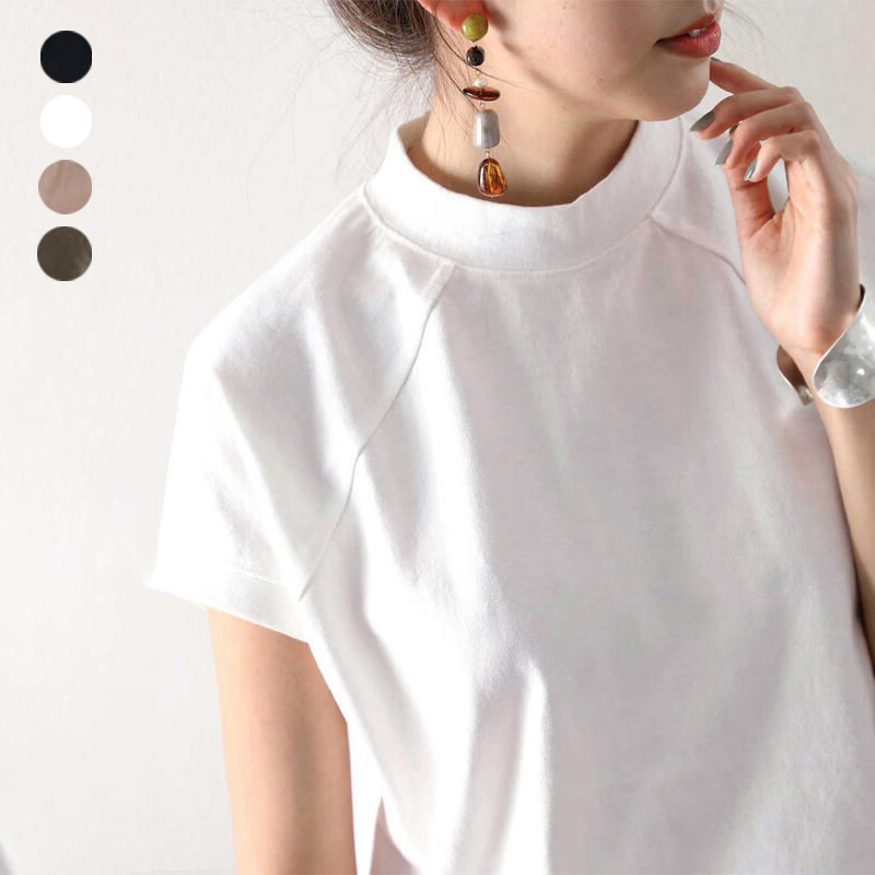 Lotte spot summer new ladies tshirt semi high collar short sleeve cotton loose jacket Japan Amazon cross-border