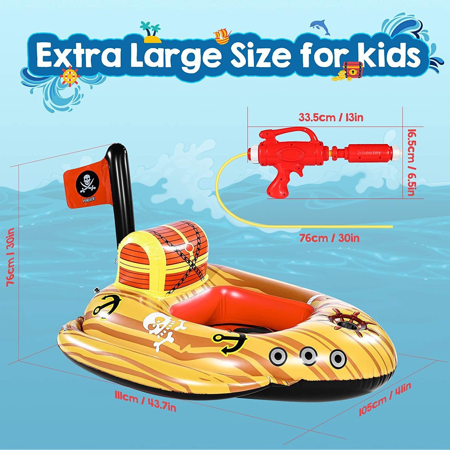 跨境新款 充气喷水海盗船 儿童戏水小汽车充气水上玩具坐圈游泳圈详情5