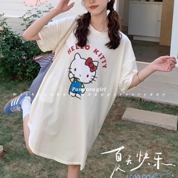 Comercio exterior transfronterizo nuevo estilo suelto niña dibujos animados verano camisón servicio a domicilio letras rojas KT gato pijama dulce y lindo