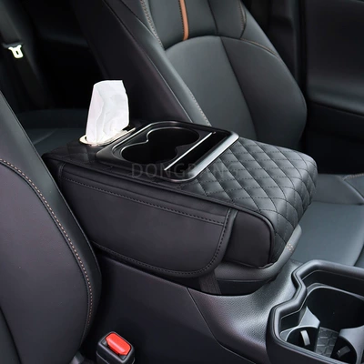 Universal car armrest box booster pad cup holder storage tissue box storage bag four-in-one car armrest box pad (Armrest box pad) - gt-6-embroidery-model-black-free-a-pack-of-small-tissues