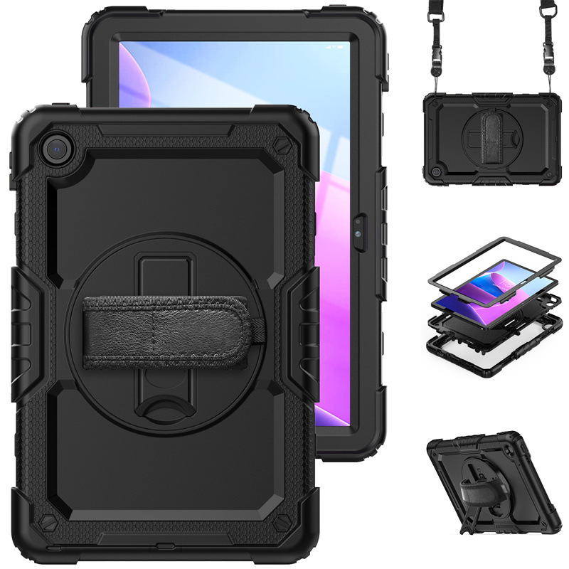 Suitable for Lenovo Tab M10 Plus 3Rd Silicone Pc Rotating Stand Anti-Fall Tablet Case Strap Protective Case