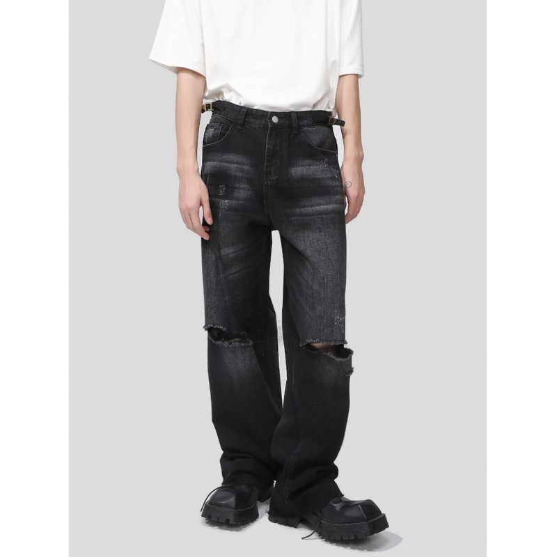 MTLCLOTHES men's clothing | 2023 Autumn New American retro niche design washed ripped jeans fashion