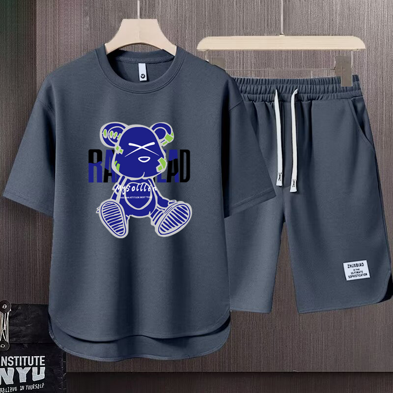 Ensemble t-shirt et short homme été texture gaufrée décontracté_voghion.com