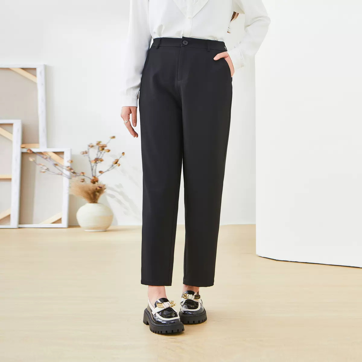 采多宝大码女装胖mm2024秋季新款高腰显瘦休闲九分裤DDK2179