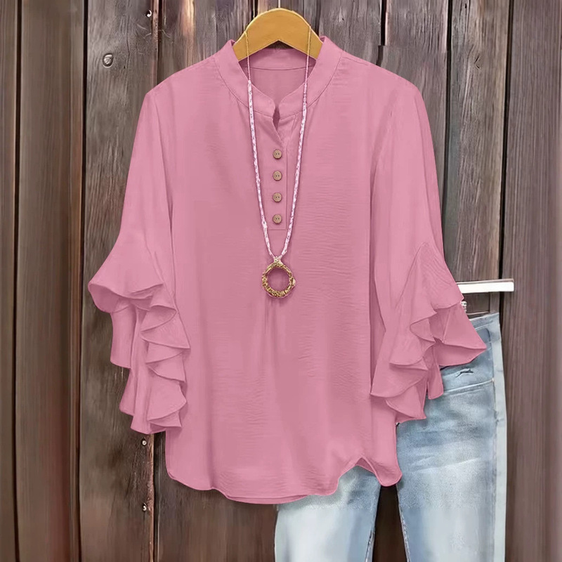 2026 Spring/Summer Latest Elegant and Fashionable [Button Details] Ruffle Sleeves Plus Size Women's Shirt Special Edition