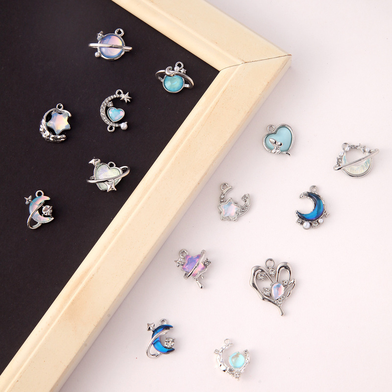 Stars, Moon, Butterfly Alloy Pendants, Zircon Silver Jewelry, Metal Handmade DIY Accessories, Bracelet and Necklace Materials