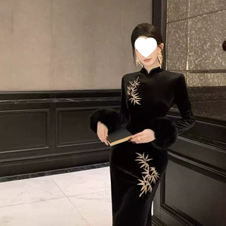 高端精致复古风高级感新中式国风旗袍温柔系修身连衣裙2025秋冬季