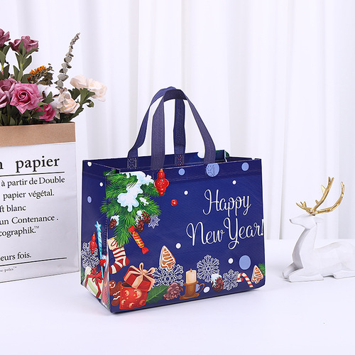 Christmas gift bag manufacturer wholesale non-woven bag custom cross-border laminated handbag heat embossed logo
