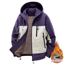 定制LOGO加绒加厚夹克男春秋宽松潮流户外防水休闲复古连帽外套男