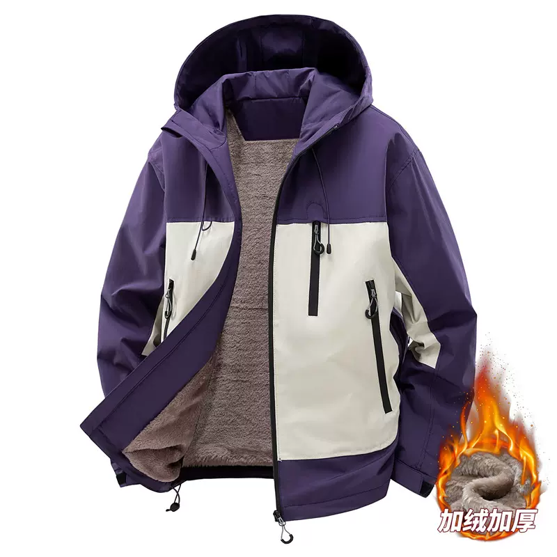 定制LOGO加绒加厚夹克男春秋宽松潮流户外防水休闲复古连帽外套男