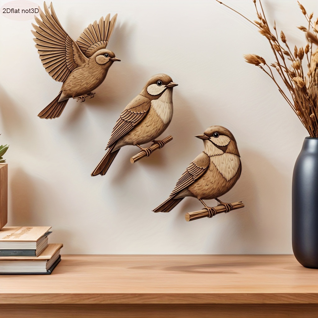 20262D plano 3 piezas de pared de gorrión de madera adecuado para la granja familiar no calabaza decoración del hogar