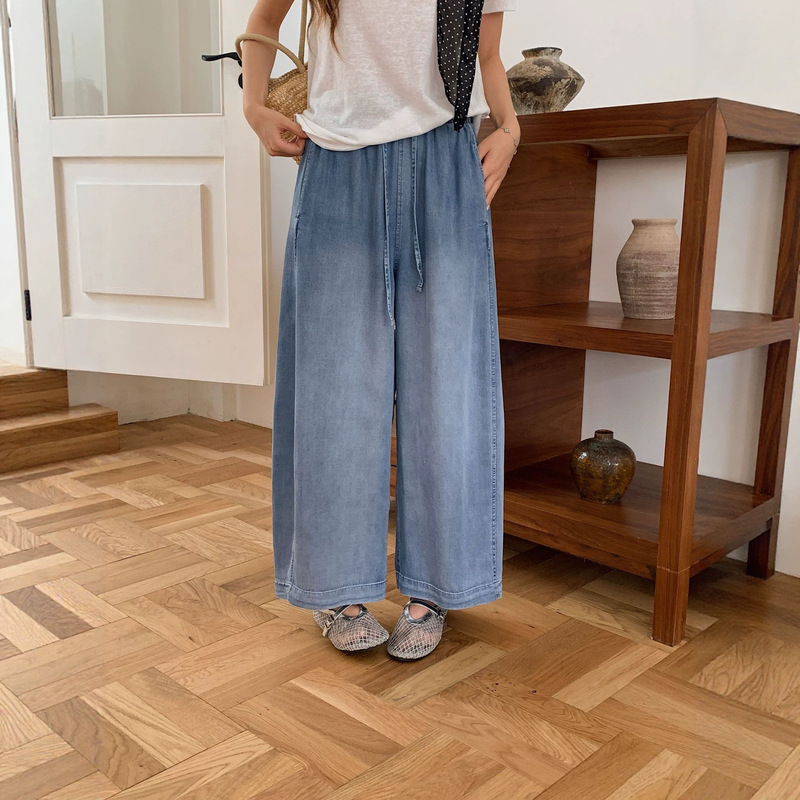Lyocell Tencel Denim Balloon Pants for Women 2026 New Summer Thin Cool Relaxed Fit Slimming Cropped Pants