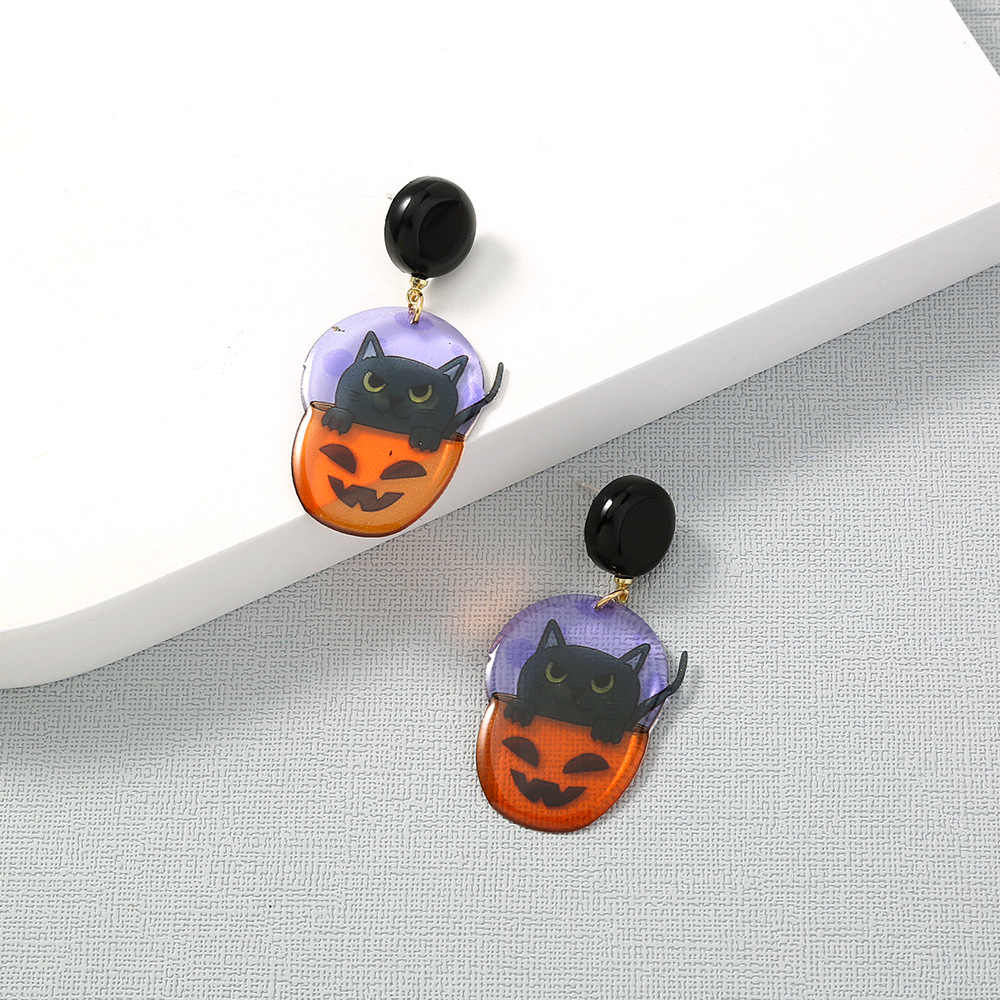 Halloween Pumpkin Black Cat Creative Funny Cute Cartoon Resin Earrings display picture 4