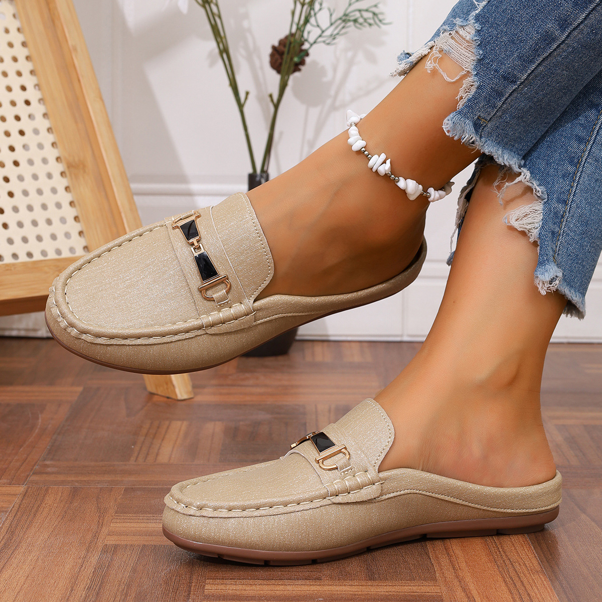Mocasines Destalonados Planos para Mujer de Cuero Artificial para Banquetes