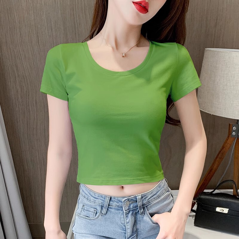 Short-Sleeve Crop Top for Petite Women, 2026 Summer New Style, High-Waisted, Slim-Fit, Revealing Navel Short-Sleeve Crop Top for Petite Women, 2026 Summer New Style, High-Waisted, Slim-Fit, Revealing Navel