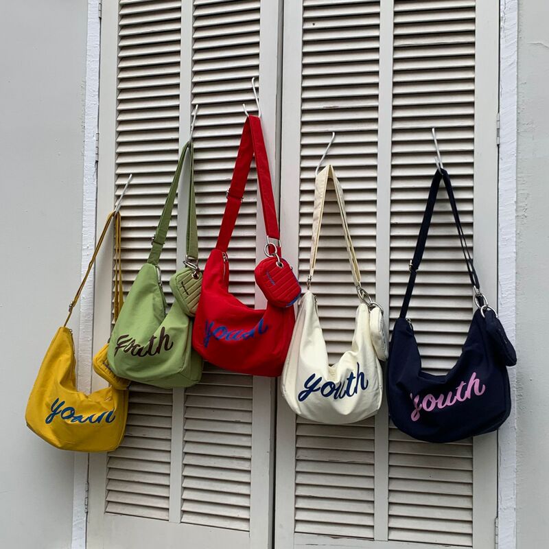 New Korean-Style Single-Shoulder Crossbody Nylon Letter-Print Dumpling Bag, Casual Versatile Fresh-Style Bag Trend