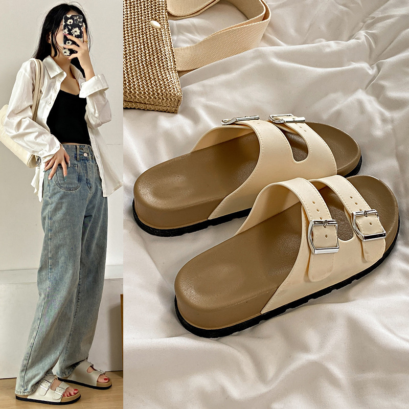 Fashionable All-match Birkenbone Shoes Platform Slippers Women's Outwear Fashionable One-word Slippers Casual Non-slip Women's Sandals and Slippers for Summer