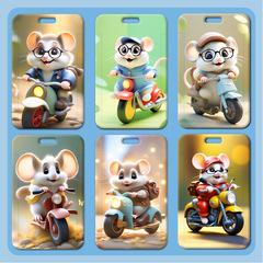 Motor Mouse Card Holder Wholesale Plastic Sliding Cover Student School Card Meal Card Lanyard Small Cartoon ID Card Holder Access Card