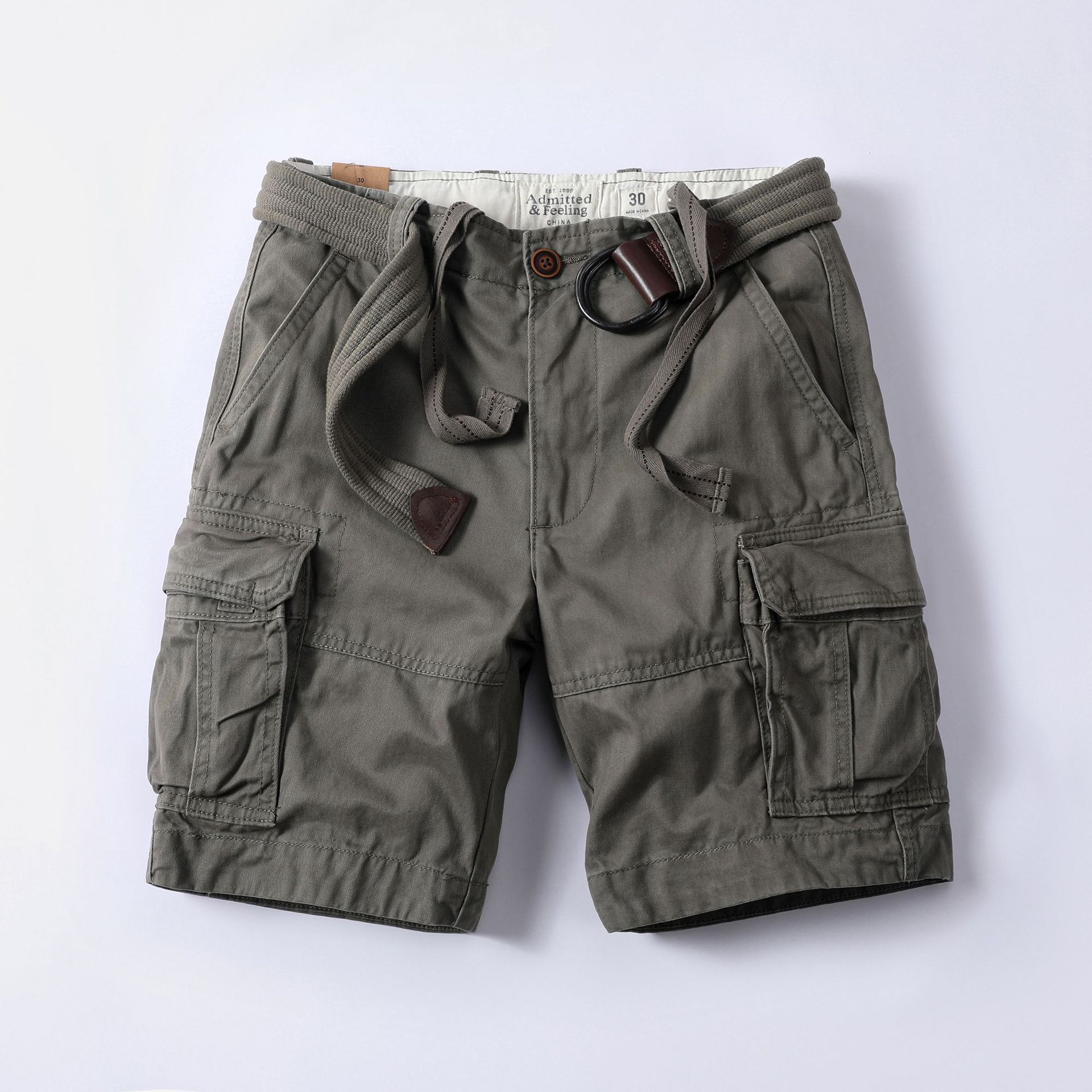 Pantaloncini cargo da uomo Ami Khaki Summer Cotton Camouflage, pantaloni casual taglie forti_voghion.com